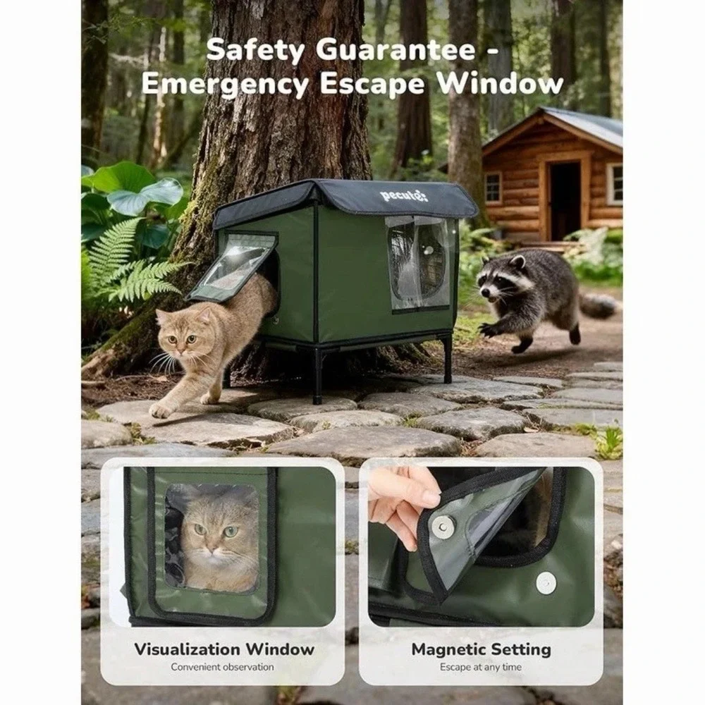 Heated Outdoor Cat House with Heating‎ Pad Weatherproof Insulated Winter Shelter